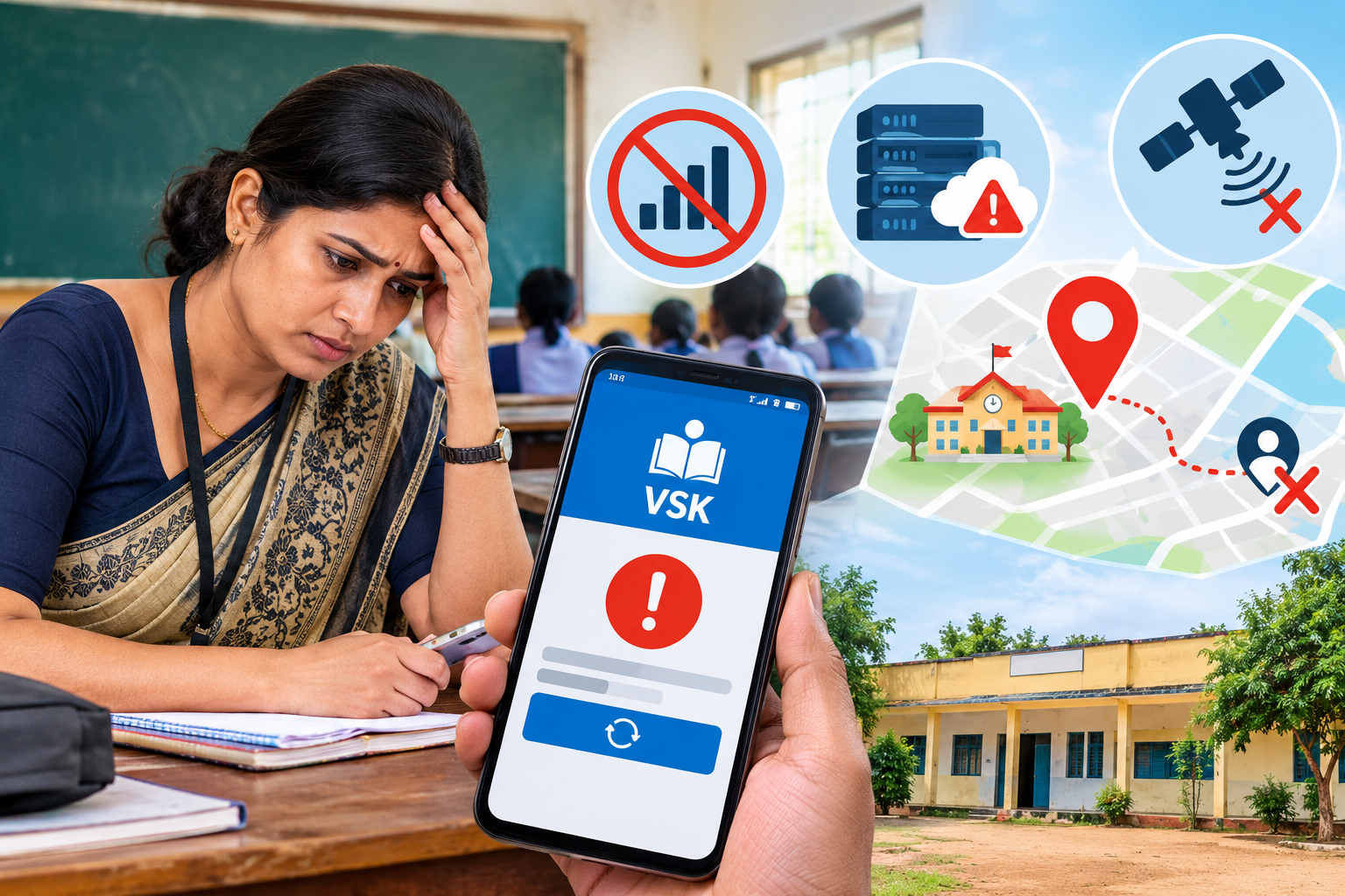 VSK ऐप ने बढ़ाई शिक्षकों की परेशानी, स्कूल में मौजूद फिर भी लोकेशन दिखा रही दूसरी जगह